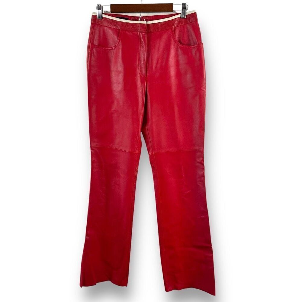 Laurel‎ Jean's Women's 8 Nappa Leather Straight Leg Pants Bright Red Motocore